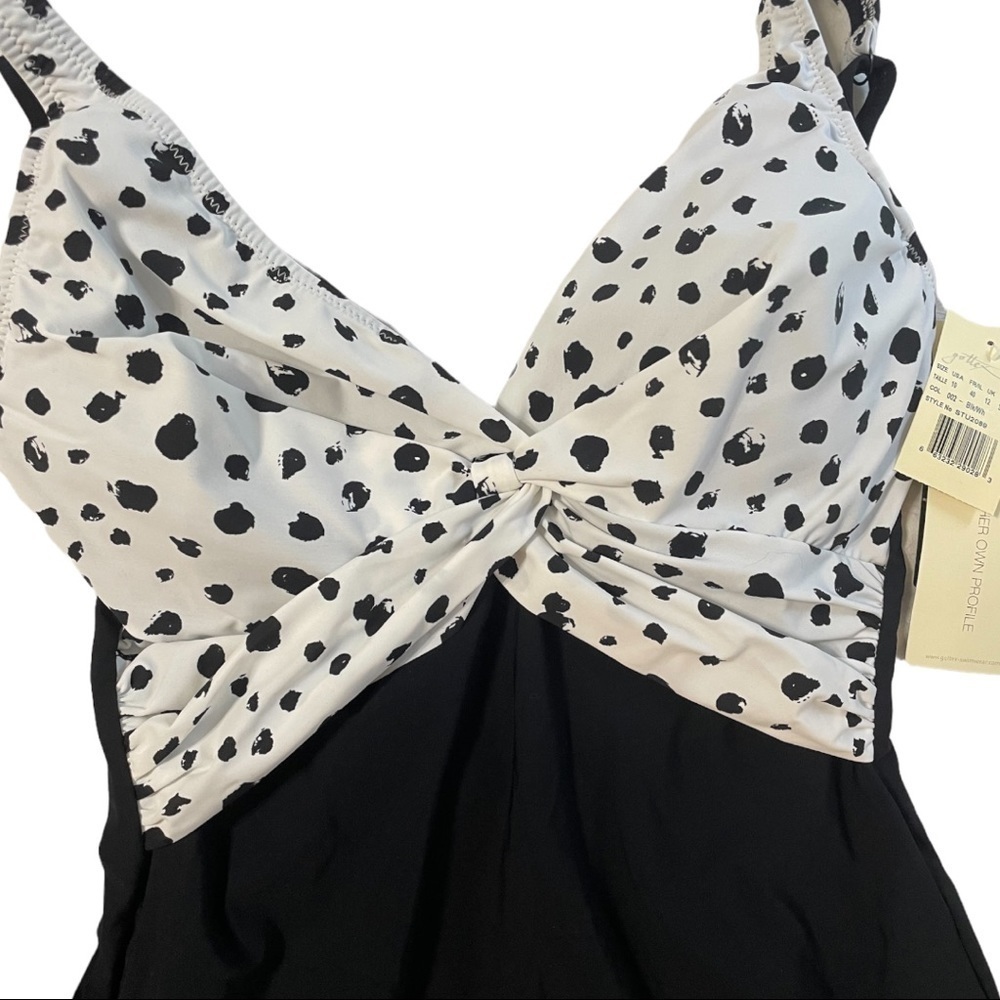 Profile by Gottex Dotty Underwire V-Neck Twist One Piece Swimsuit 10 White Black - Picture 6 of 8
